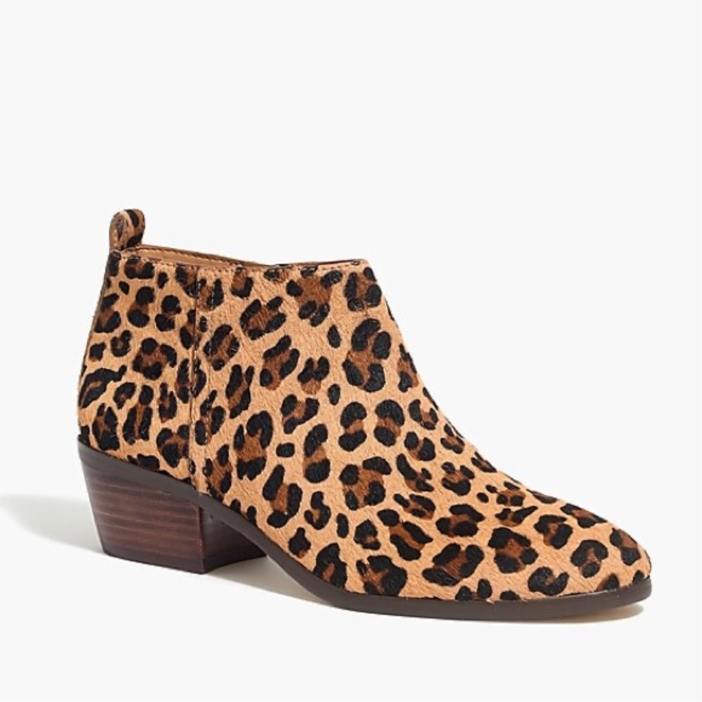 J. Crew Factory Sawyer Calf Hair Leopard Ankle Boots